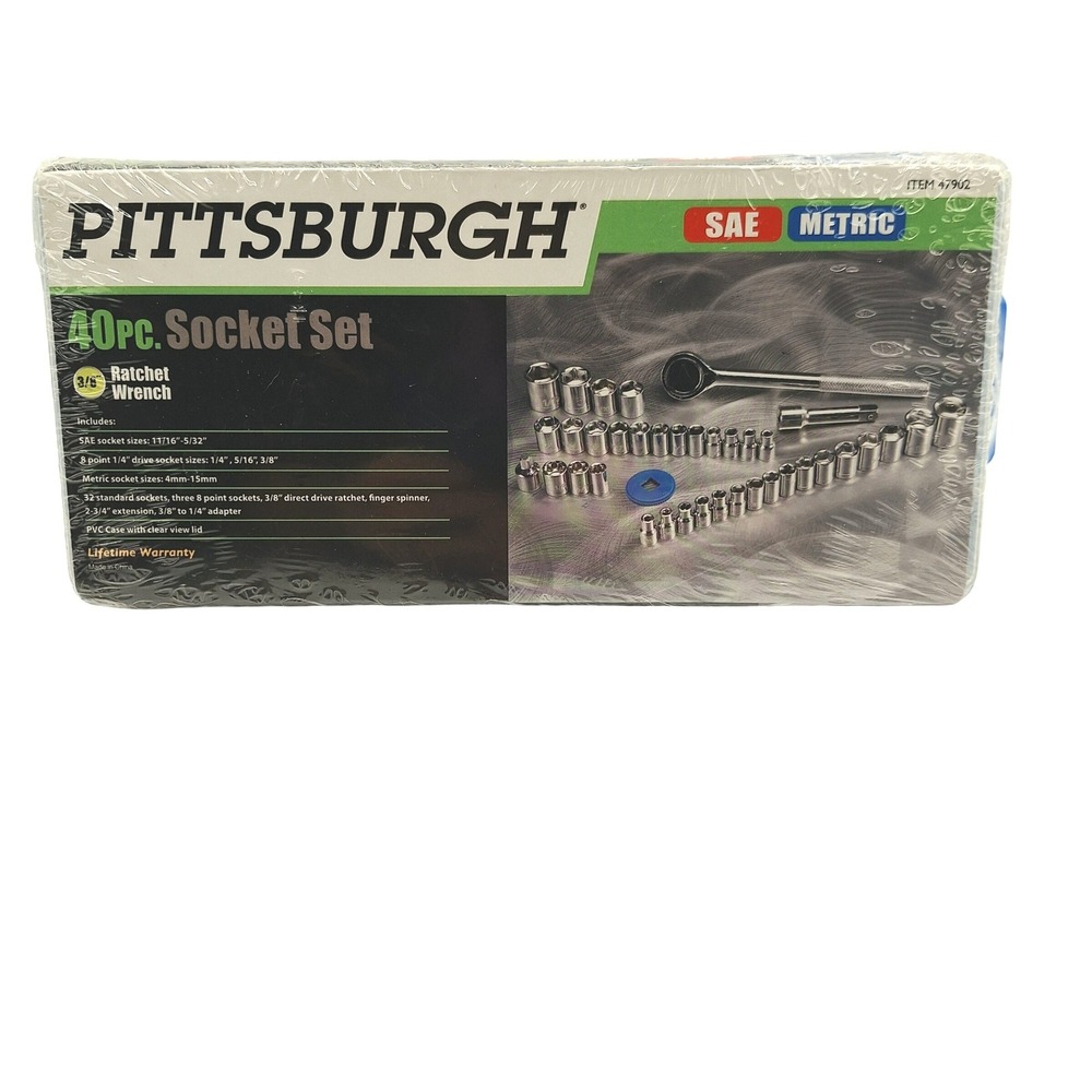 Pittsburgh 40 Pc Socket Set SAE Metric 1/4 3/8 Drive Ratchet Wrench Case 47902